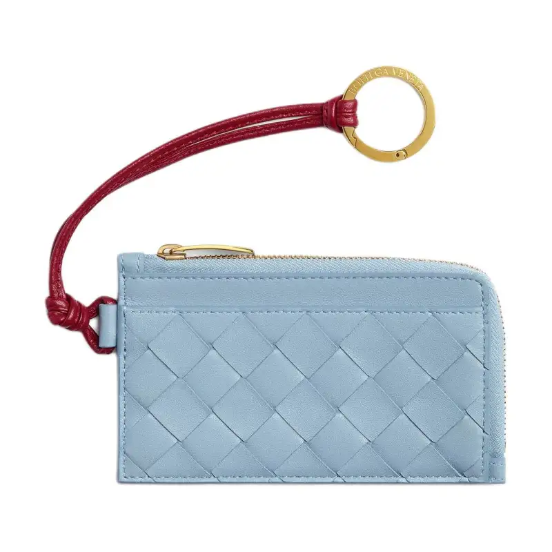 Bottega Veneta Lambskin Wallet Women's Dark Red & Ice Blue