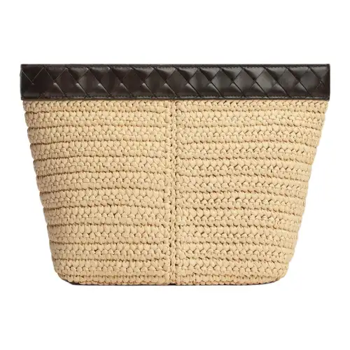 Bottega Veneta Raffia With Calfskin Clutch Medium Women's Natural & Brown