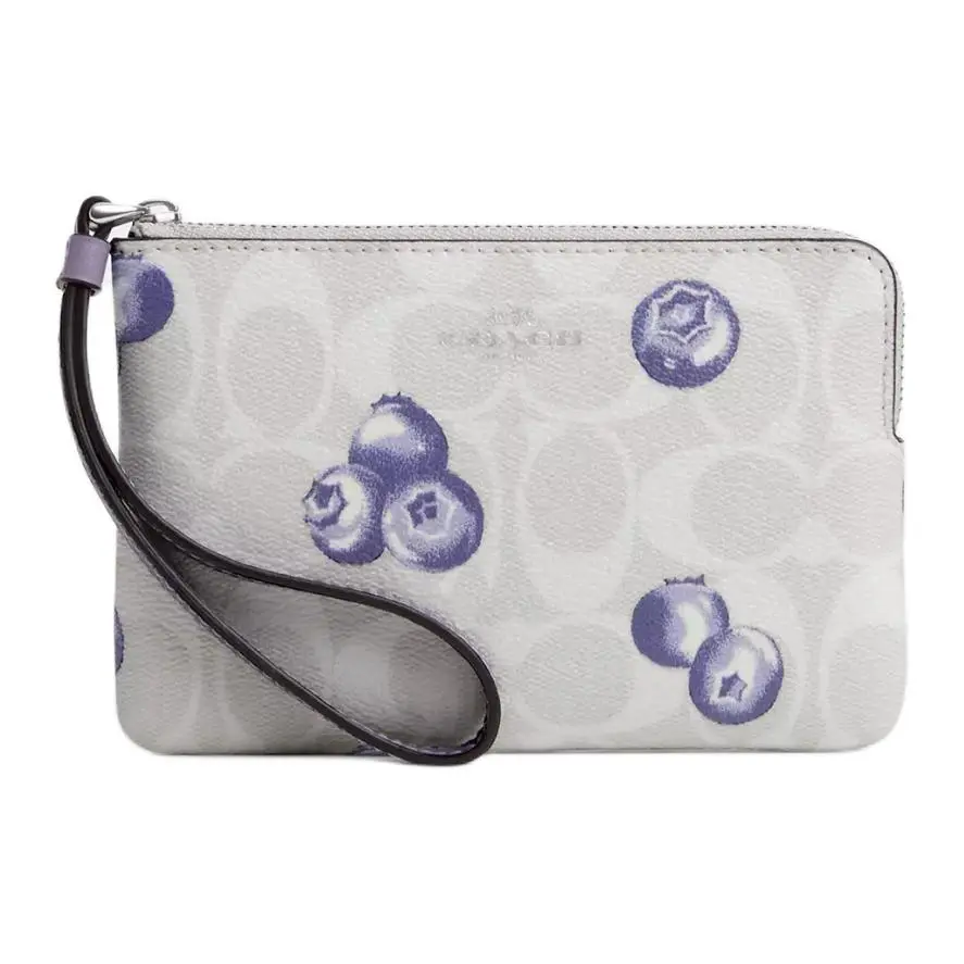 COACH Corner Zip Canvas With Recycled Leather Wrist Bag Clutch Mini Women's Silver & Chalk & Light Purple