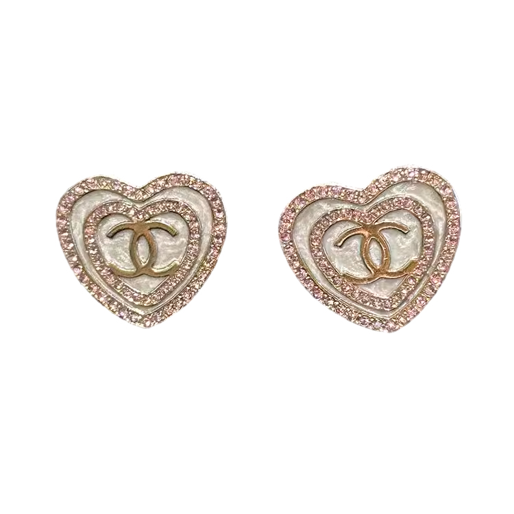 CHANEL Metal, Resin, Faux Diamond Stud Earrings Women's Gold
