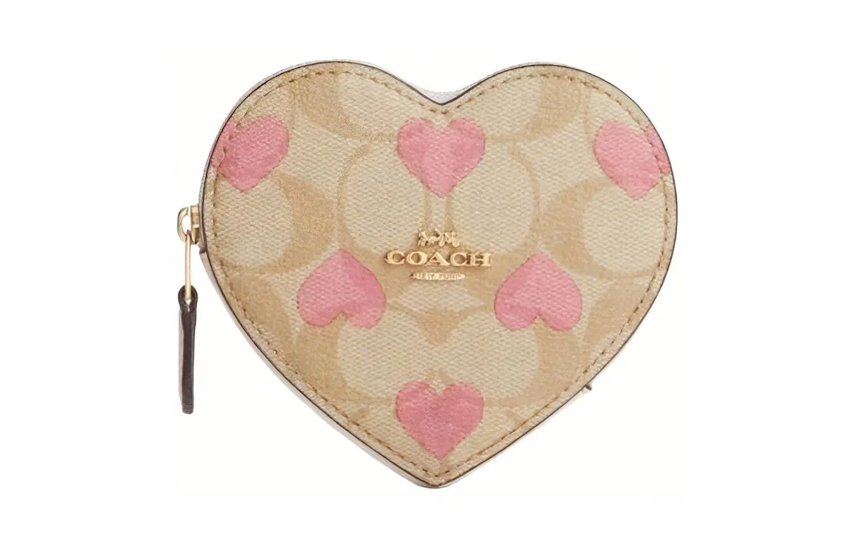 COACH Heart PVC Wallet Women's Light Khaki