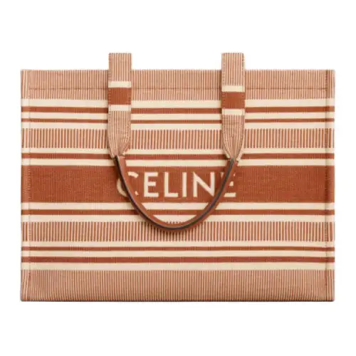 CELINE Cabas Thais Fabric With Cow Leather Tote Bag, Shopping Bag, Handbag Large Women's Ochre