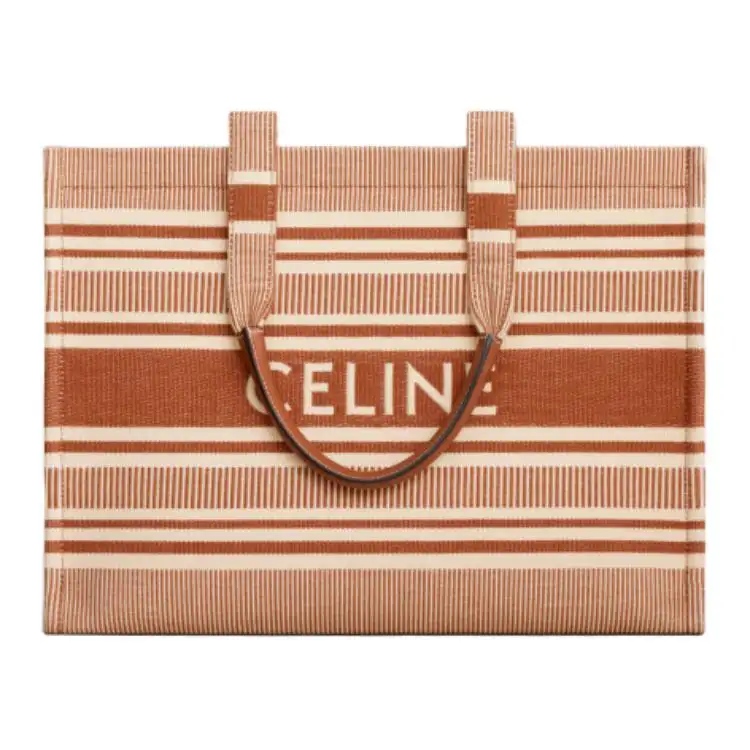 CELINE Cabas Thais Fabric With Cow Leather Tote Bag, Shopping Bag, Handbag Large Women's Ochre