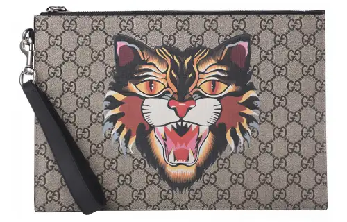 GUCCI Artificial Leather Clutch Men's Ebony & Black