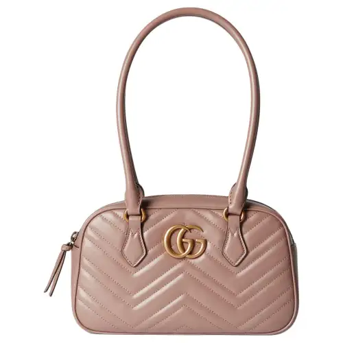 GUCCI GG Marmont Leather One Shoulder Handbag Small Women's Gray Pink