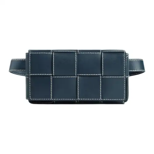 Bottega Veneta CASSETTE Calfskin Fanny Pack Mini Men's Dark Blue & Natural