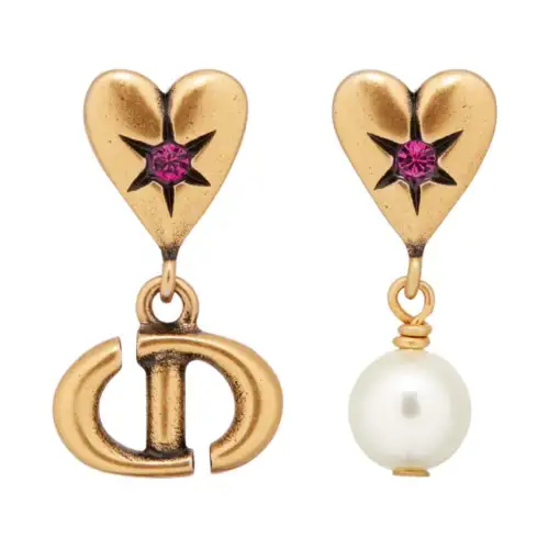 DIOR Metal, Artificial Pearl, Crystal Earrings Women's Gold