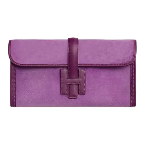 HERMES Jige Elan Swift Calfskin With Doblis Leather Clutch Women's Purple