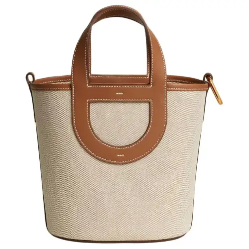 HERMES In The Loop Canvas With Swift Calfskin Basket Bag Pig Nose Bucket Bag Handbag Women's Light Beige