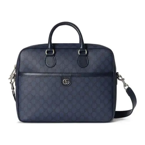 GUCCI Ophidia Canvas With Leather Binding One Shoulder Crossbody Handheld Briefcase Medium Men's Blue & Dark Blue