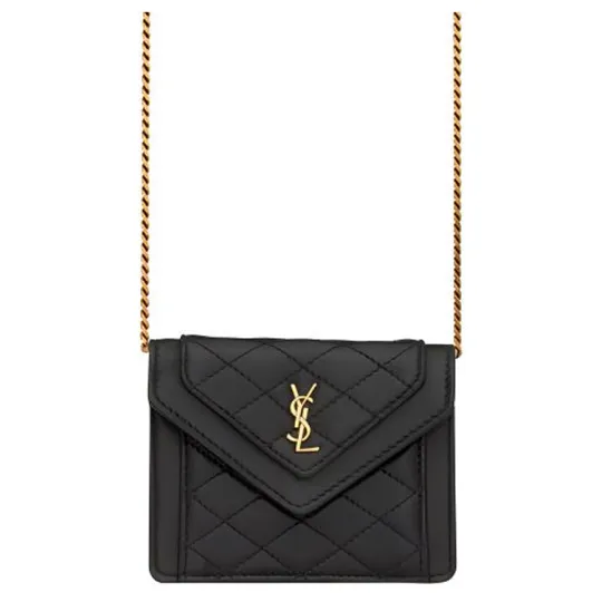 SAINT LAURENT Lambskin Chain Bag, Crossbody Bag, Shoulder Bag Extra Mini Women's Black