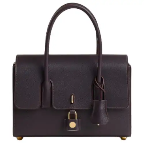 HERMES New Drag II Evercolor Calfskin Handbag Women's Dark Reddish Purple