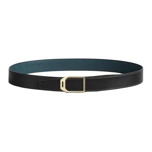 HERMES Jockey Metal Calfskin Leather Belts Men's Width 3.2cm