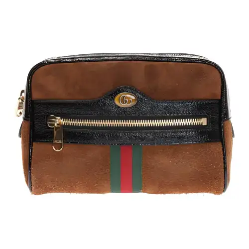 GUCCI Ophidia Suede With Patent Leather Binding One Shoulder Crossbody Sling Bag, Fanny Pack Small Unisex Brown/Black