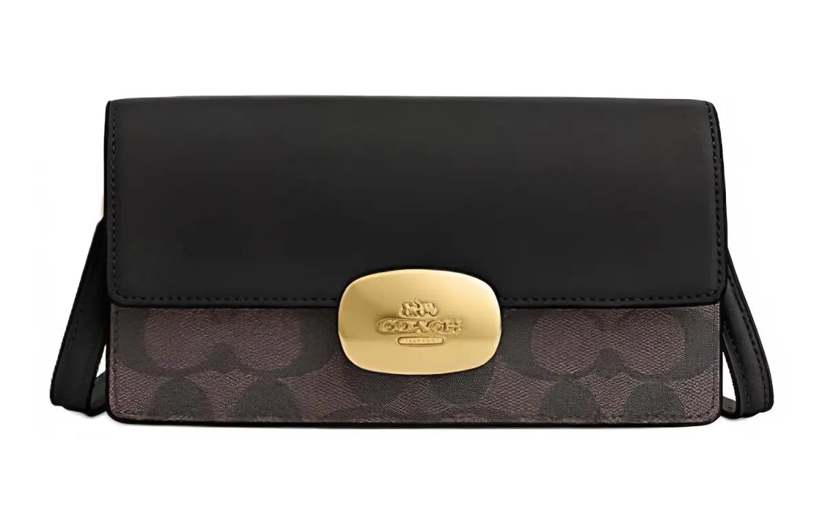 COACH Eliza Cow Leather With PVC Small Square Bag Shoulder Bag Small Women's Brown & Black