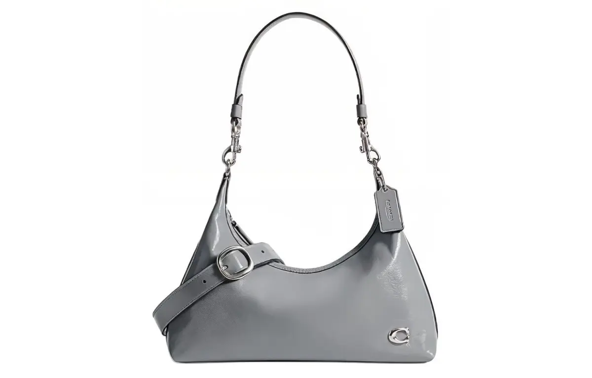 COACH Juliet Cow Leather Portable Crossbody Bag, Shoulder Bag Large Women's Gray Blue