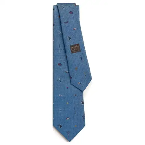 HERMES Mulberry Silk Ties Men's Blue
