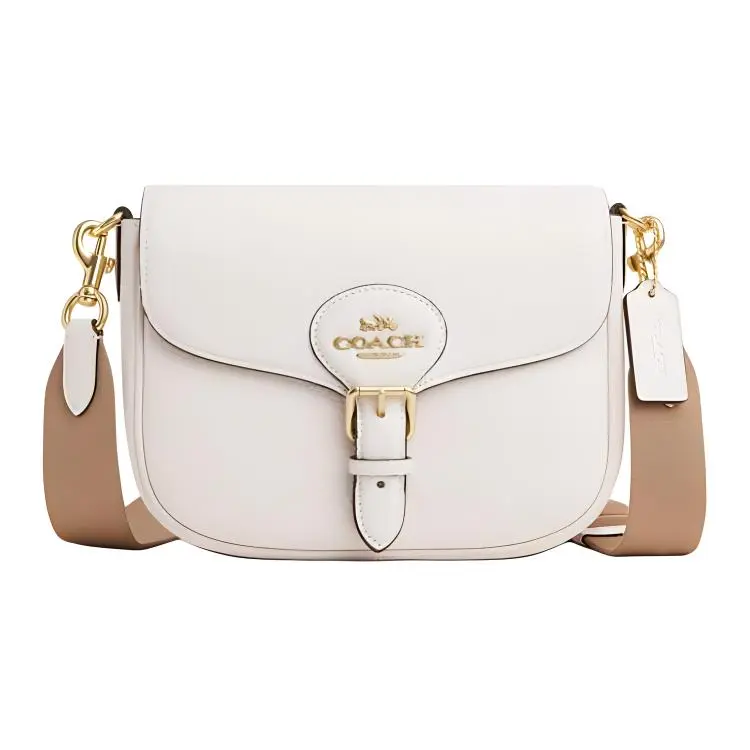 COACH Amelia Cow Leather Saddle Bag, Shoulder Bag, Crossbody Bag Medium Women's White
