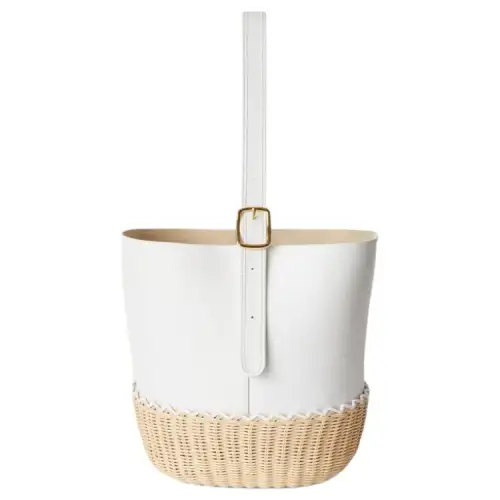 Loro Piana Soft Calfskin With Natural Wicker Bucket Bag Handbag, Shoulder Bag Women's Malt & White