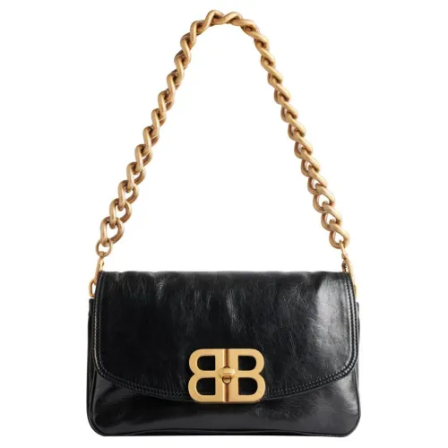 Balenciaga Logo Calfskin Small Handle Shoulder Bag Women's Black