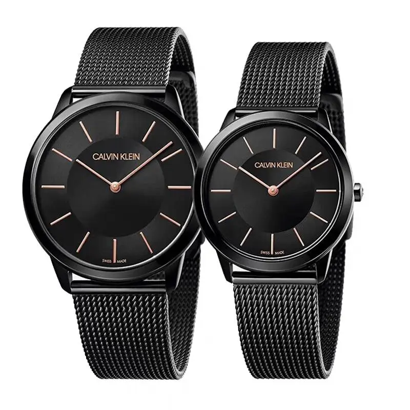 CK/Calvin Klein Wrist Watches Quartz Movement Stainless Steel Strap 40mm Black Dial Unisex 30m Water Resistant