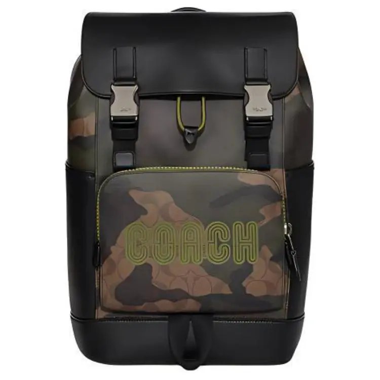 COACH Track Cow Leather With Textile Backpack Large Men's Khaki & Olive Green