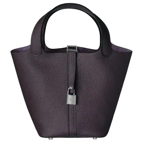 HERMES Picotin Lock Clemence Bullock Leather Basket Bag, Bucket Bag, Handbag 18 Women's 3W Prunoir Dark Reddish Purple