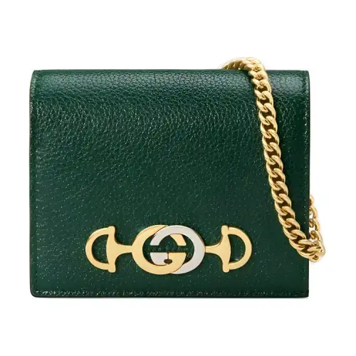 GUCCI Zumi Leather Wallet, Handbag, Card Holder Women's Dark Green