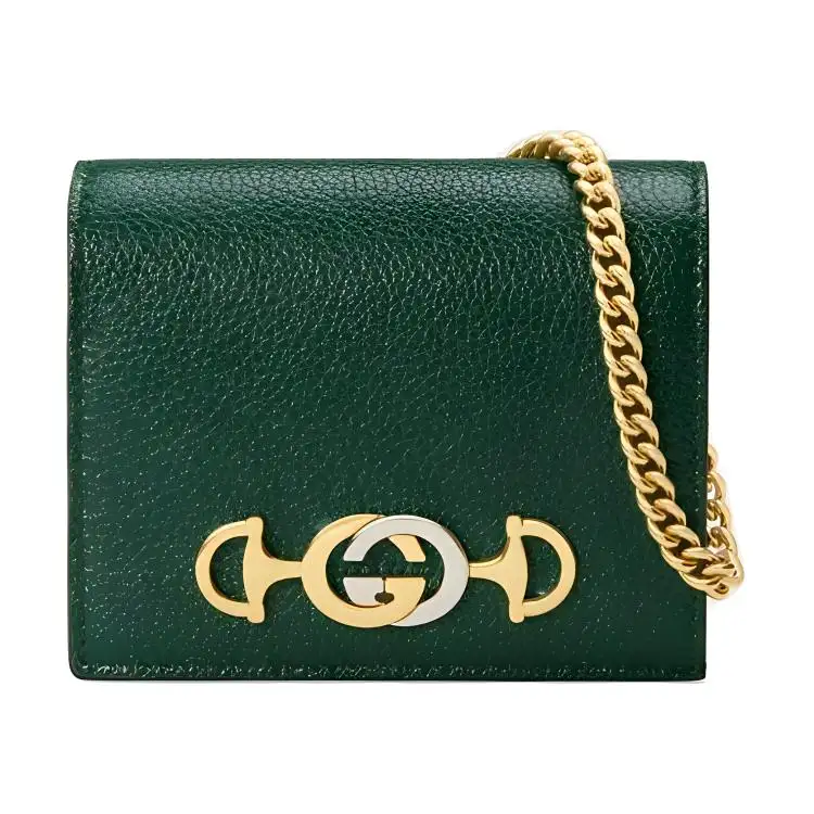 GUCCI Zumi Leather Wallet, Handbag, Card Holder Women's Dark Green