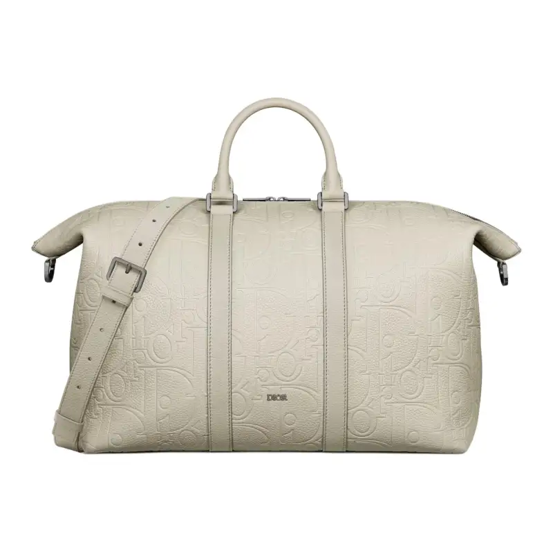 DIOR Gravity Print Effect Grain Cow Leather One Shoulder Crossbody Handheld Travel Bag Men's Beige