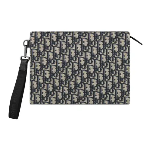 DIOR Jacquard Fabric Clutch Men's Beige & Black