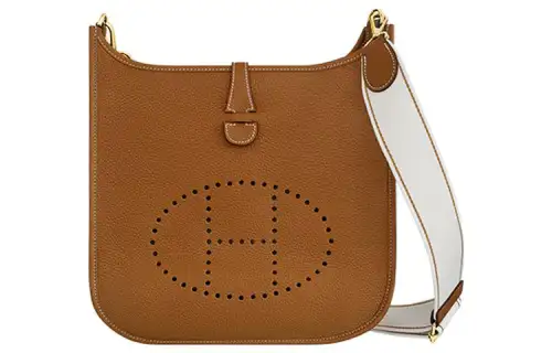 HERMES Evelyne Clemence Bullock Leather Crossbody Bag, Shoulder Bag 29 Women's Brown & White