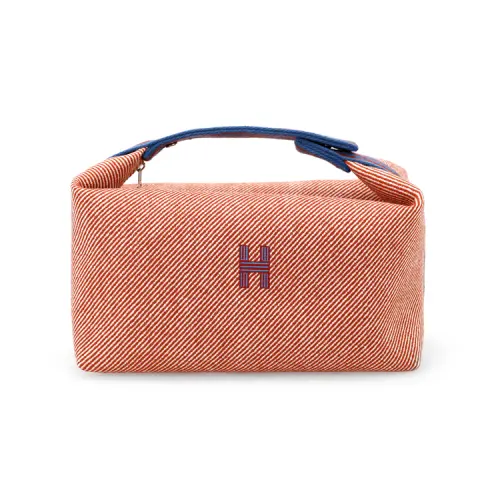 HERMES Bride a Brac Wool, Twill Handbag, Toiletry Bag Large Women's Orange