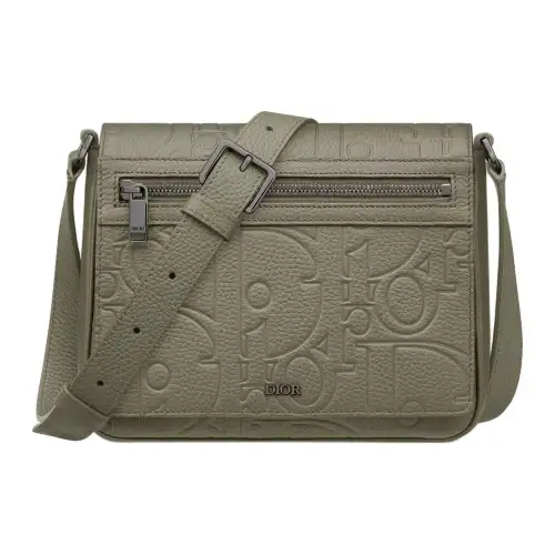 DIOR Leather With Grain Calfskin Messenger Bag, Shoulder Bag, Crossbody Bag Men's Khaki