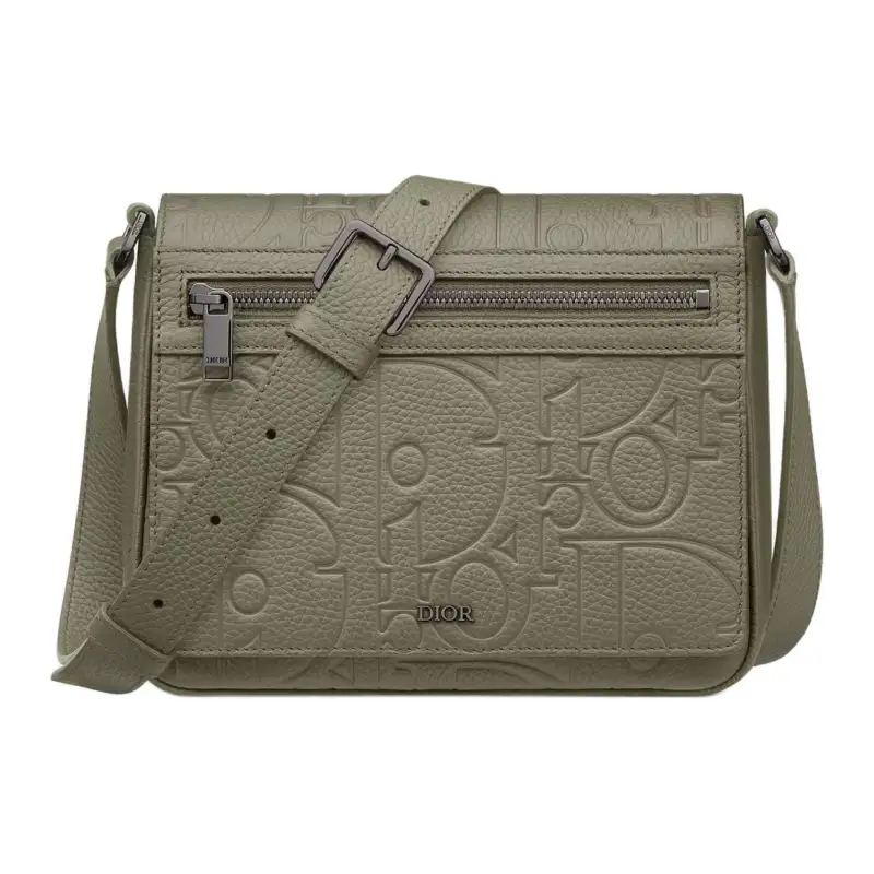 DIOR Leather With Grain Calfskin Messenger Bag, Shoulder Bag, Crossbody Bag Men's Khaki