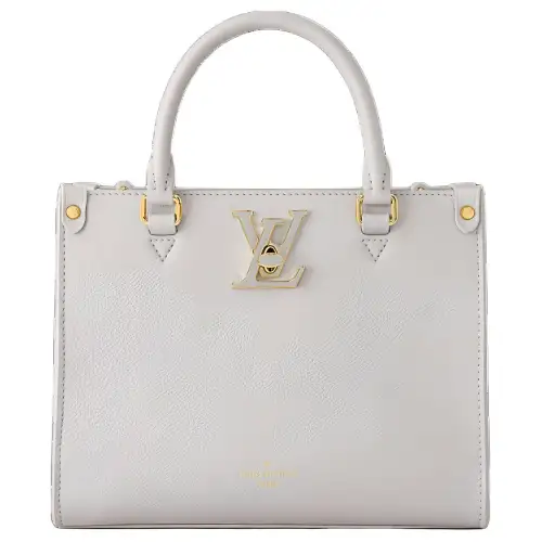 LOUIS VUITTON Lock & Go Grained Calfskin Tote Bag, Shopping Bag, Handbag Women's Gray