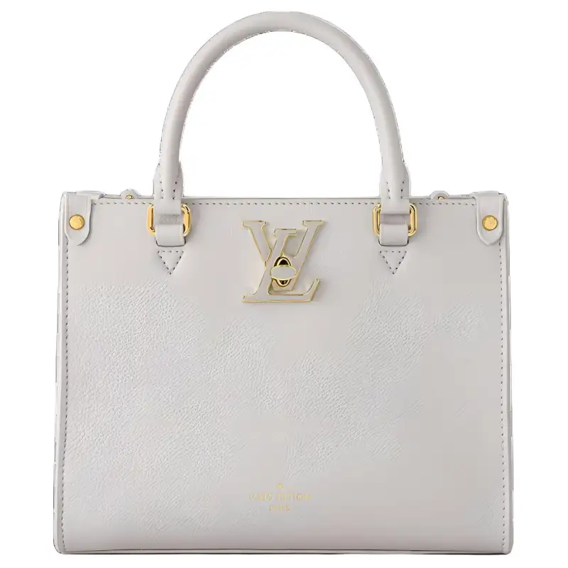 LOUIS VUITTON Lock & Go Grained Calfskin Tote Bag, Shopping Bag, Handbag Women's Gray