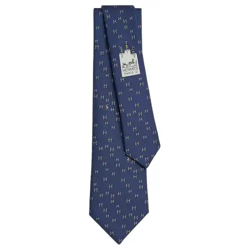 HERMES Letter Print H Lapin Silk Ties Men's Blue