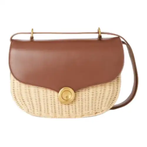 Loro Piana Leather Woven Bag, Shoulder Bag, Crossbody Bag Medium Women's Malt With Bark Color