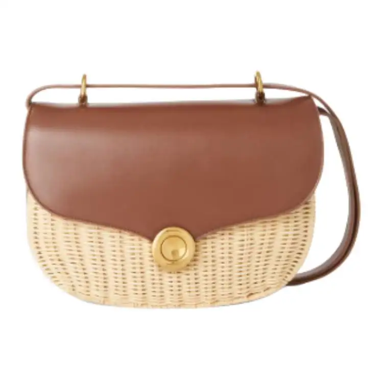 Loro Piana Leather Woven Bag, Shoulder Bag, Crossbody Bag Medium Women's Malt With Bark Color