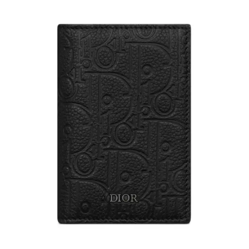 DIOR Gravity Print Smooth Cow Leather Card Holder Men's Black