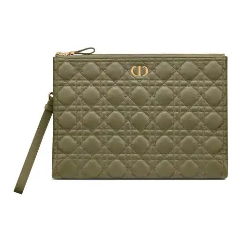 DIOR Caro Cow Leather Clutch Large Women's Cedar Green