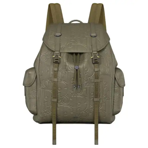 DIOR Hit The Road Grain Calfskin Backpack Men's Khaki Green