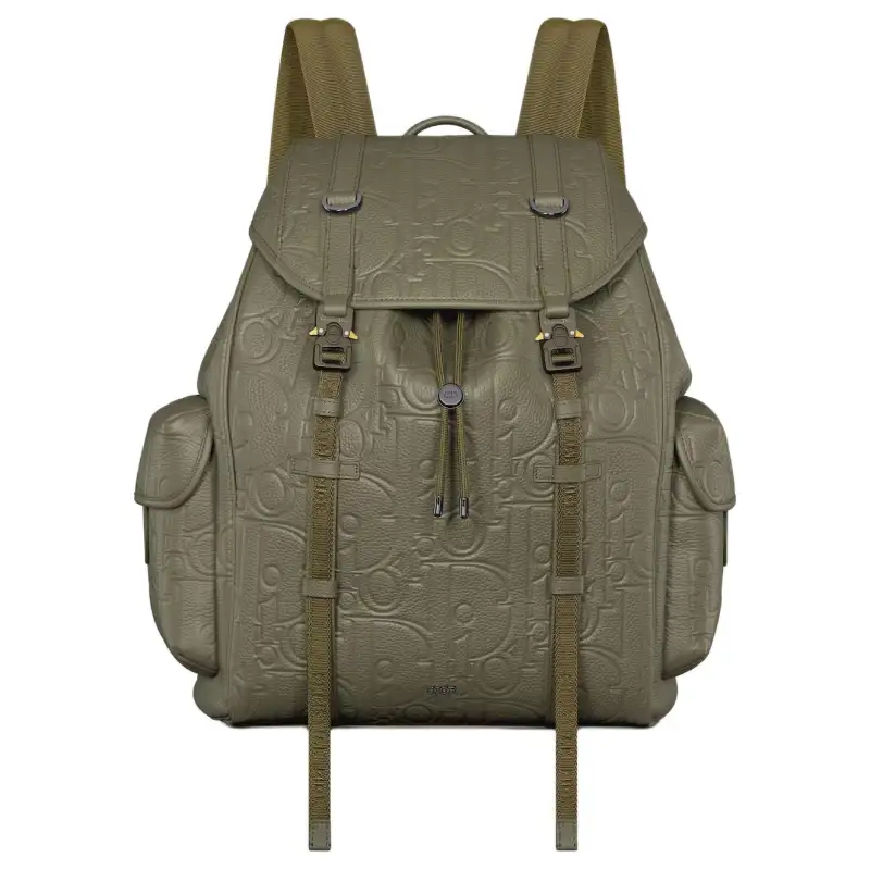 DIOR Hit The Road Grain Calfskin Backpack Men's Khaki Green