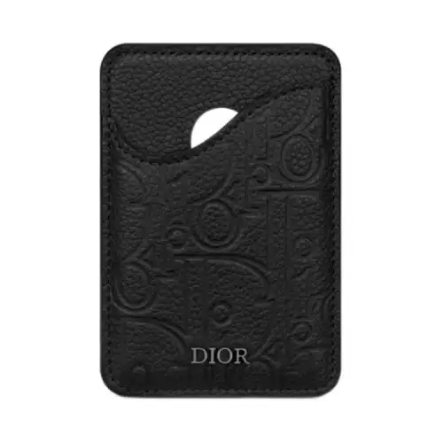 DIOR Gravity Print Effect Leather Card Holder Men's Black