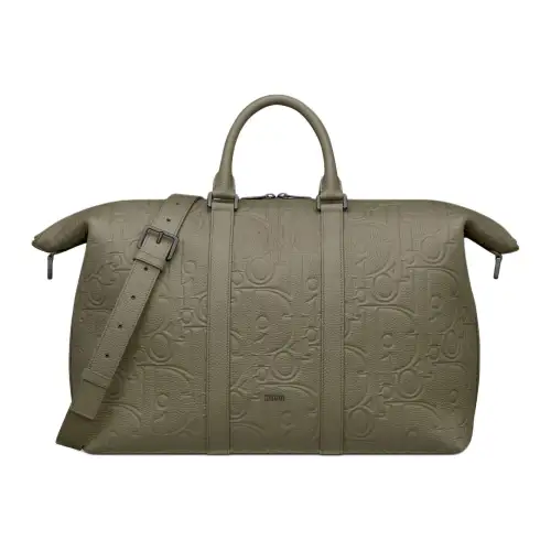 DIOR Grained Calfskin Travel Bag Men's Khaki