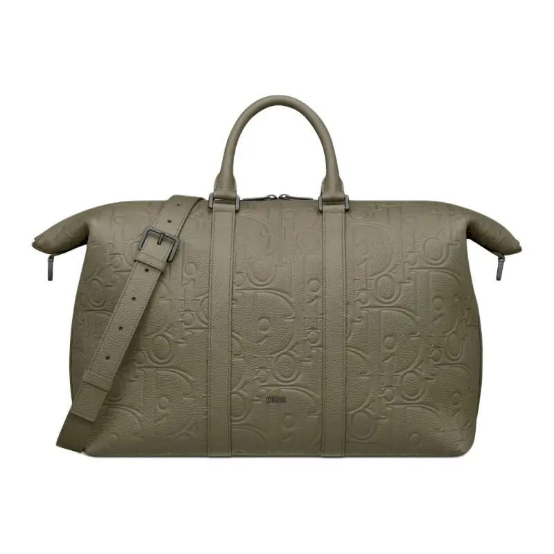 DIOR Grained Calfskin Travel Bag Men's Khaki
