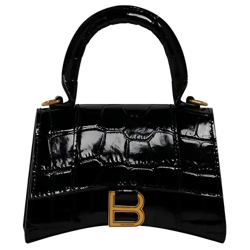 Balenciaga Hourglass Cow Leather Embossed Hourglass Bag, Shoulder Bag, Handbag Mini Women's Black