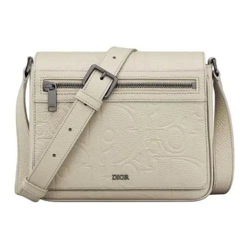 DIOR Leather With Grain Calfskin Messenger Bag, Shoulder Bag, Crossbody Bag Men's Ecru