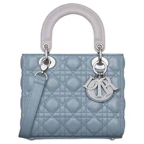 DIOR Lady Dior Leather Shoulder Bag, Crossbody Bag, Handbag Small Women's Gray & Slate Blue